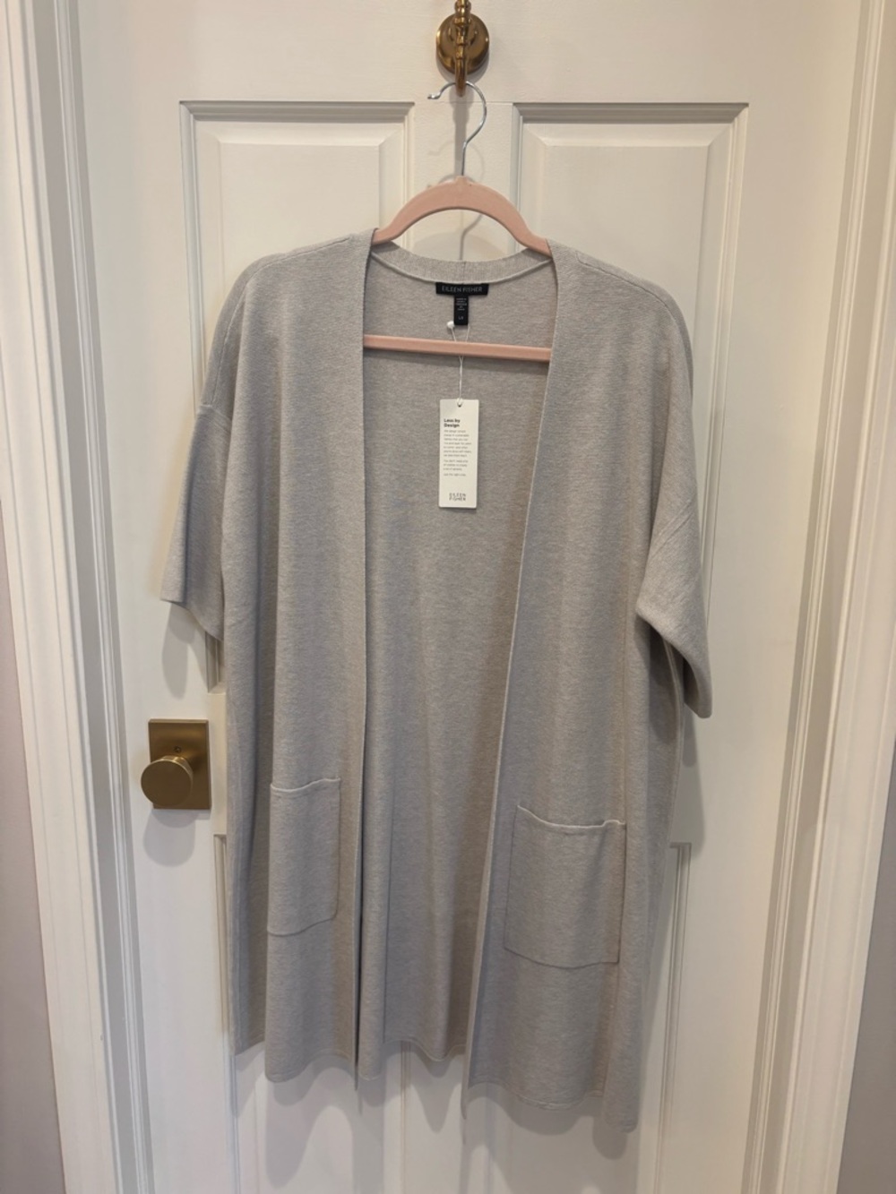 Eileen Fisher Light Gray Open Front Short Sleeve Cardigan